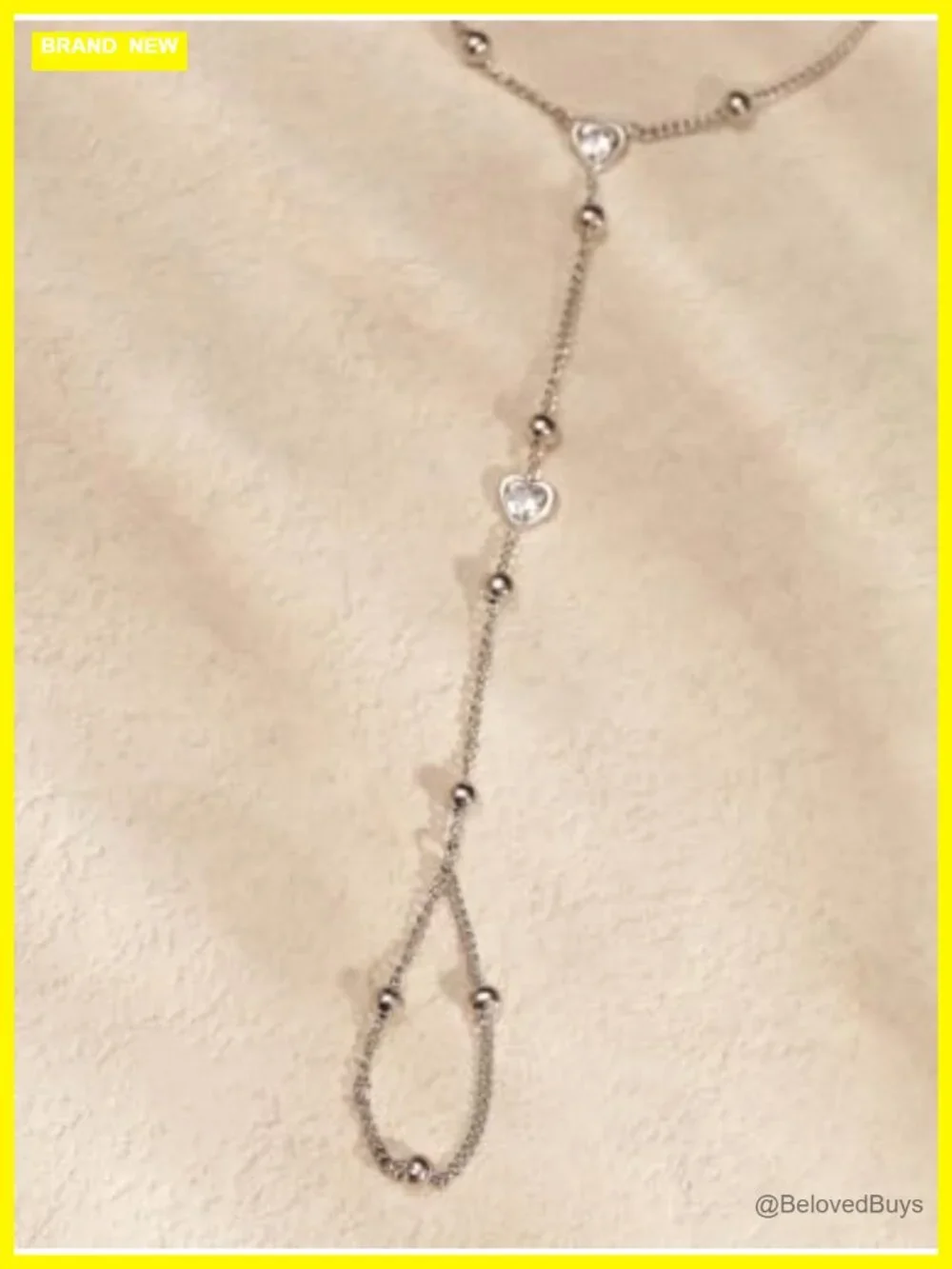 Silver-tone Heart Finger Chain Bracelet Stainless Steel Zirconia Emo Punk Grunge